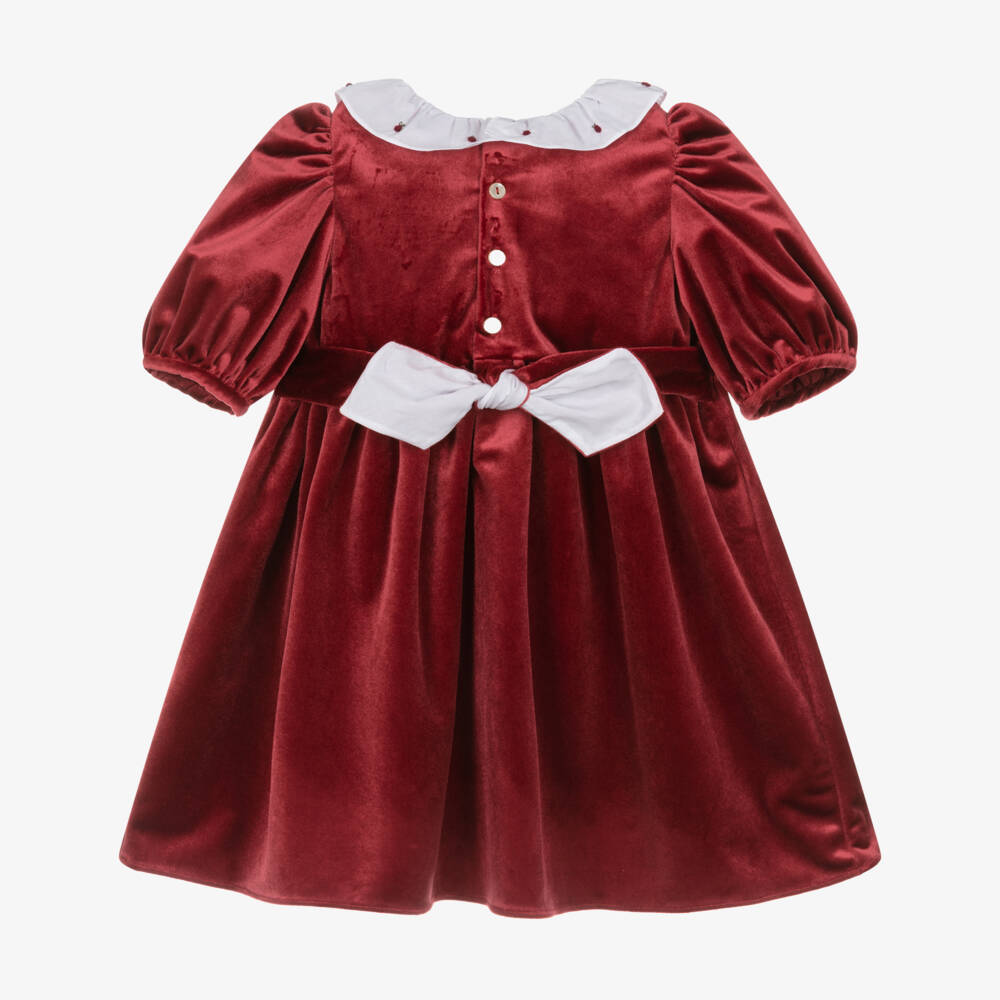 Kidiwi-Girls Burgundy Red Smocked Velvet Dress | Childrensalon Outlet