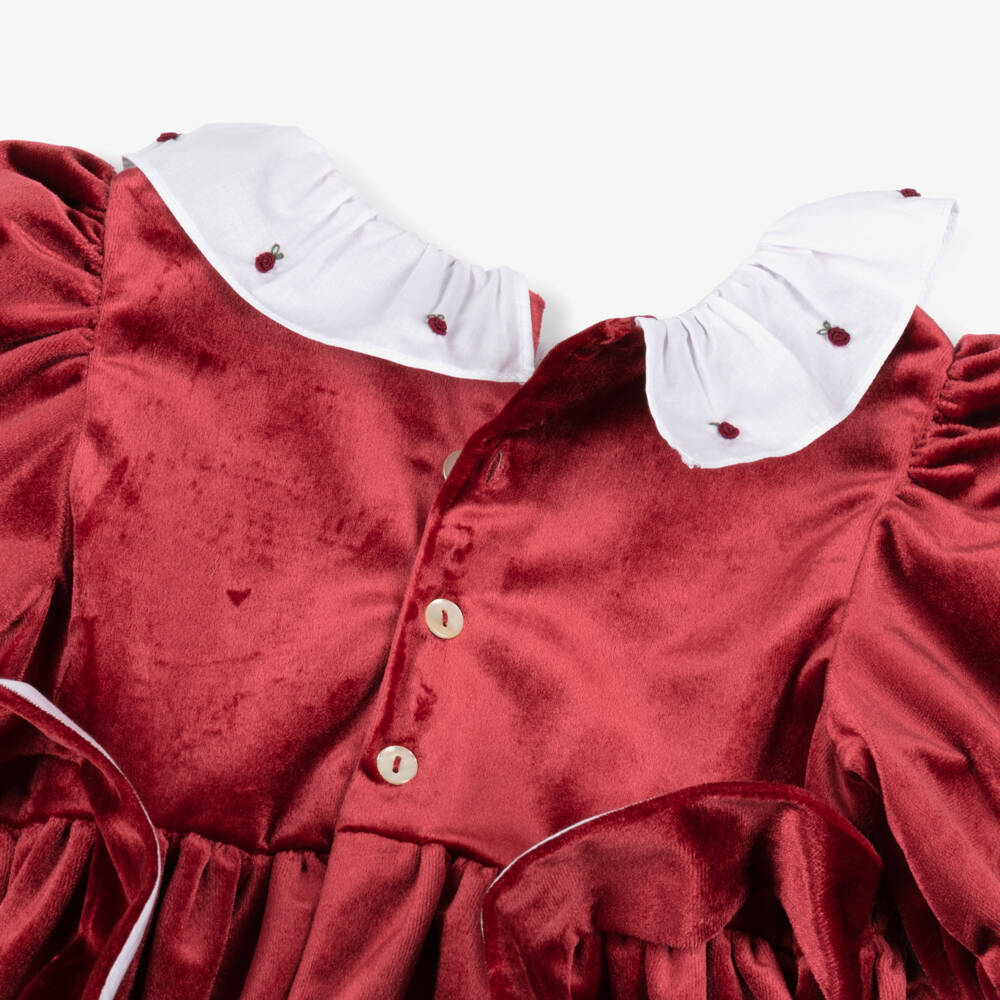 Kidiwi-Girls Burgundy Red Smocked Velvet Dress | Childrensalon Outlet
