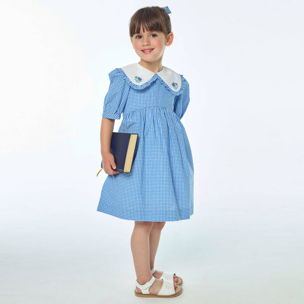 Kidiwi-فستان صيفي كلاسيكي بنقشة المربعات الزرقاء للبنات | Childrensalon Outlet