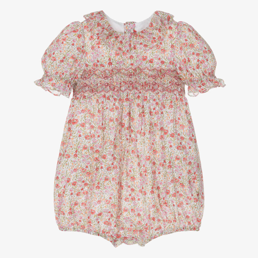 Kidiwi-Girls Ditsy Red Smocked Romper | Childrensalon Outlet