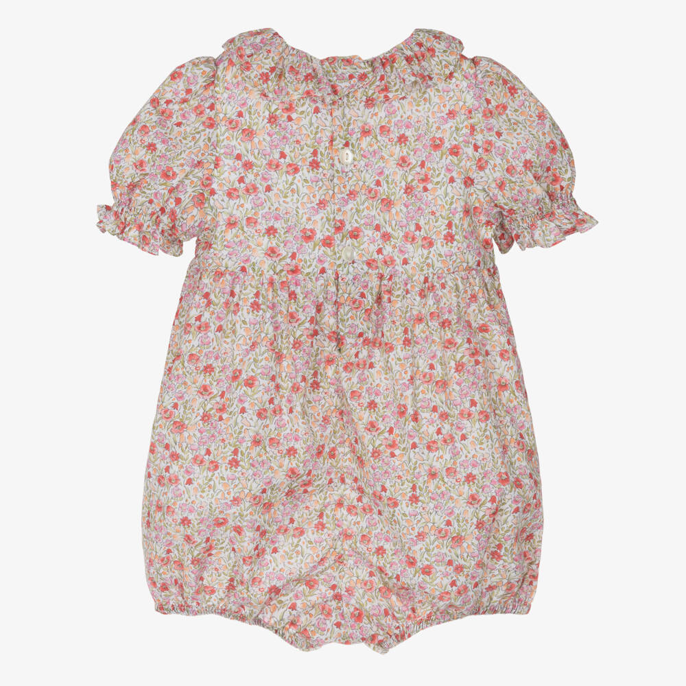 Kidiwi-Girls Ditsy Red Smocked Romper | Childrensalon Outlet