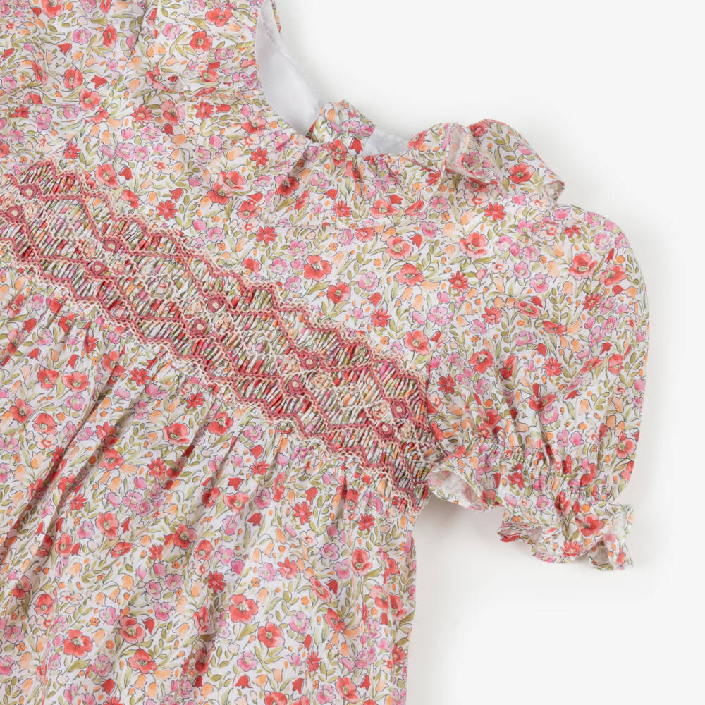 Kidiwi-Girls Ditsy Red Smocked Romper | Childrensalon Outlet