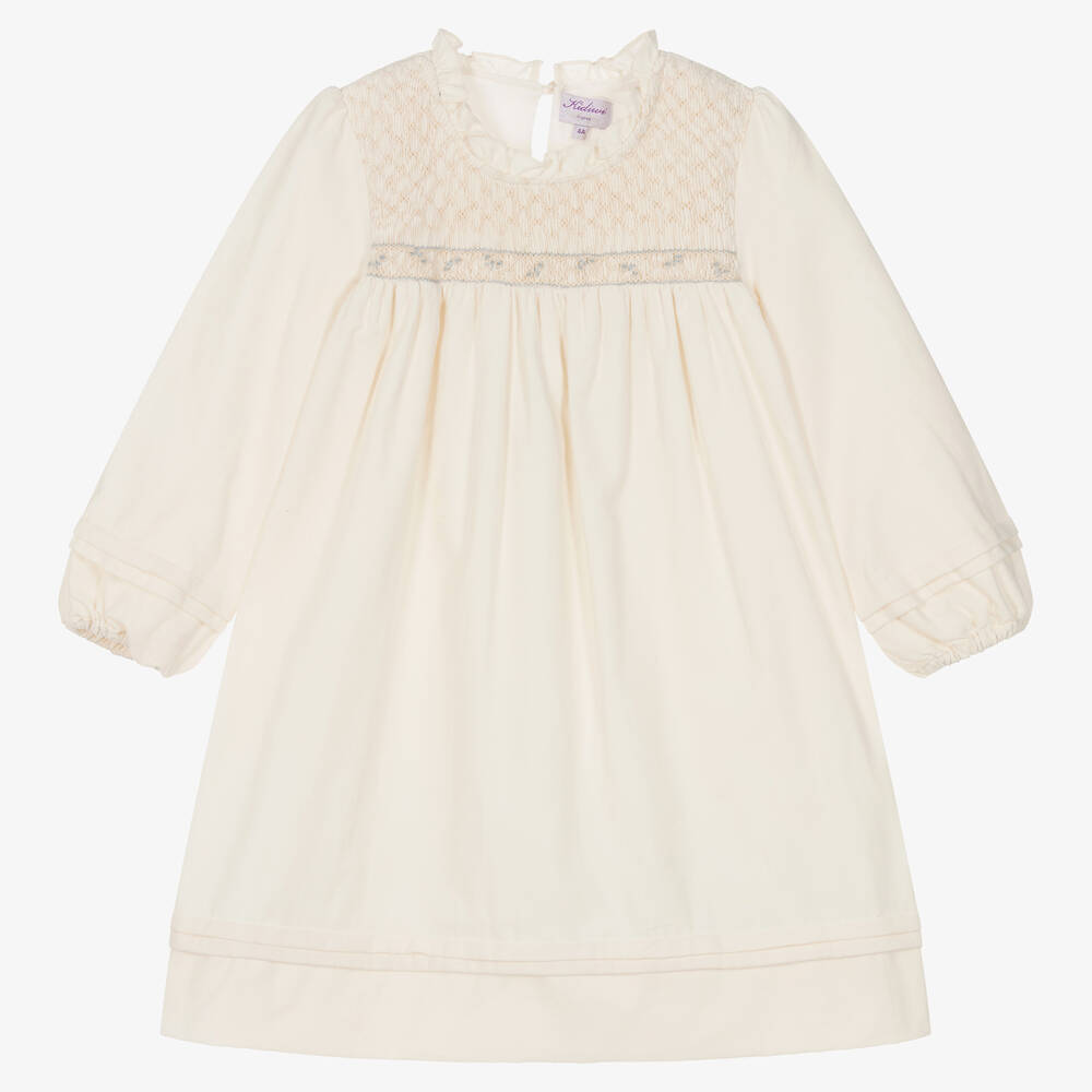 Kidiwi - Girls Ecru Needlecord Smocked Dress | Childrensalon