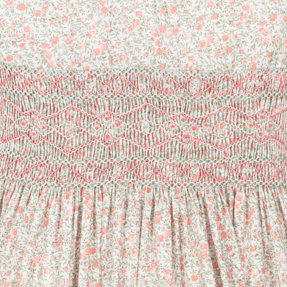 Kidiwi-Girls Floral Pink Cotton Smocked Dress | Childrensalon Outlet