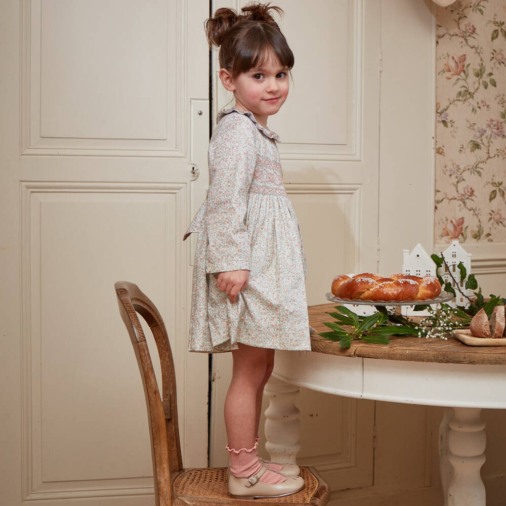 Kidiwi-Girls Floral Pink Cotton Smocked Dress | Childrensalon Outlet