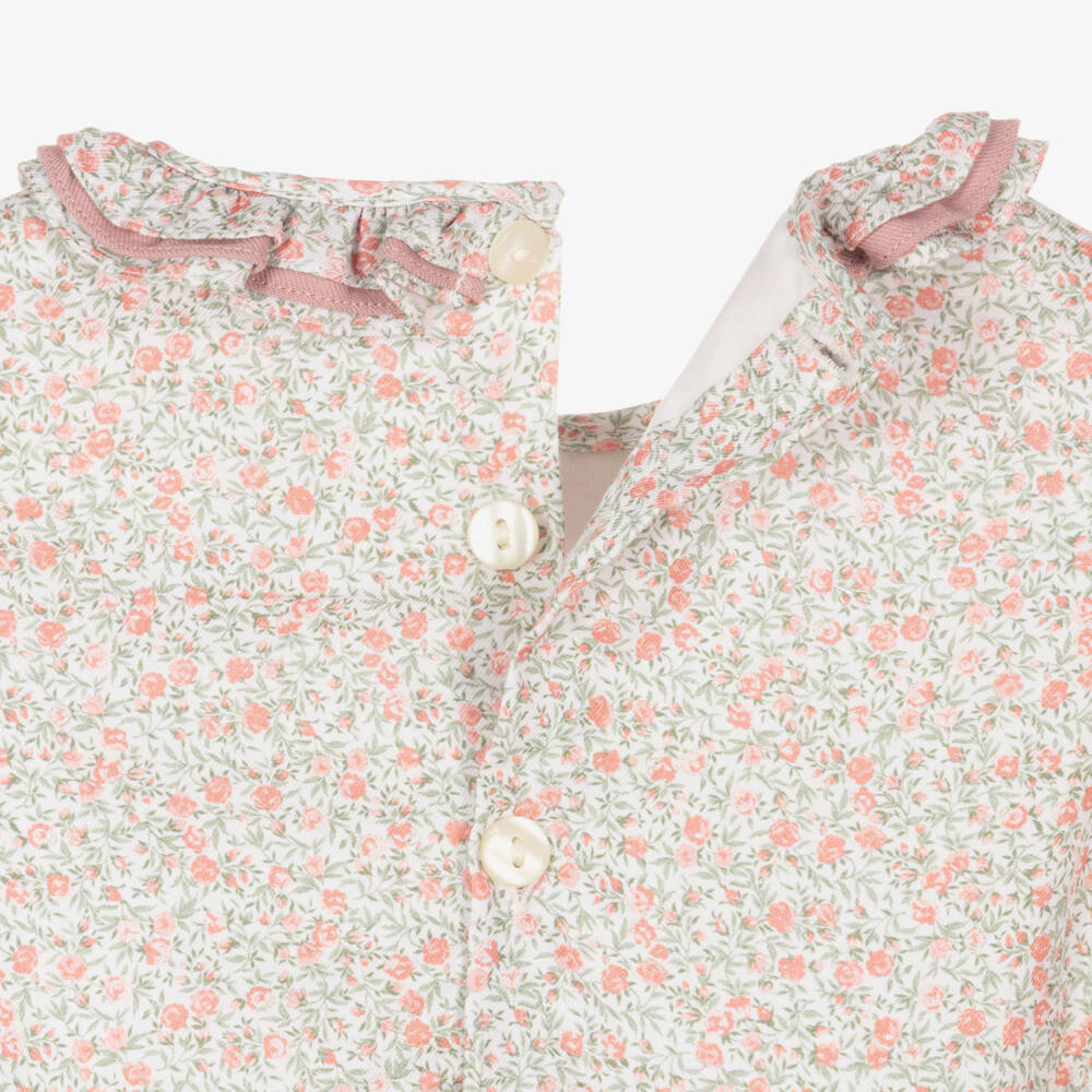 Kidiwi-Girls Floral Pink Cotton Smocked Dress | Childrensalon Outlet