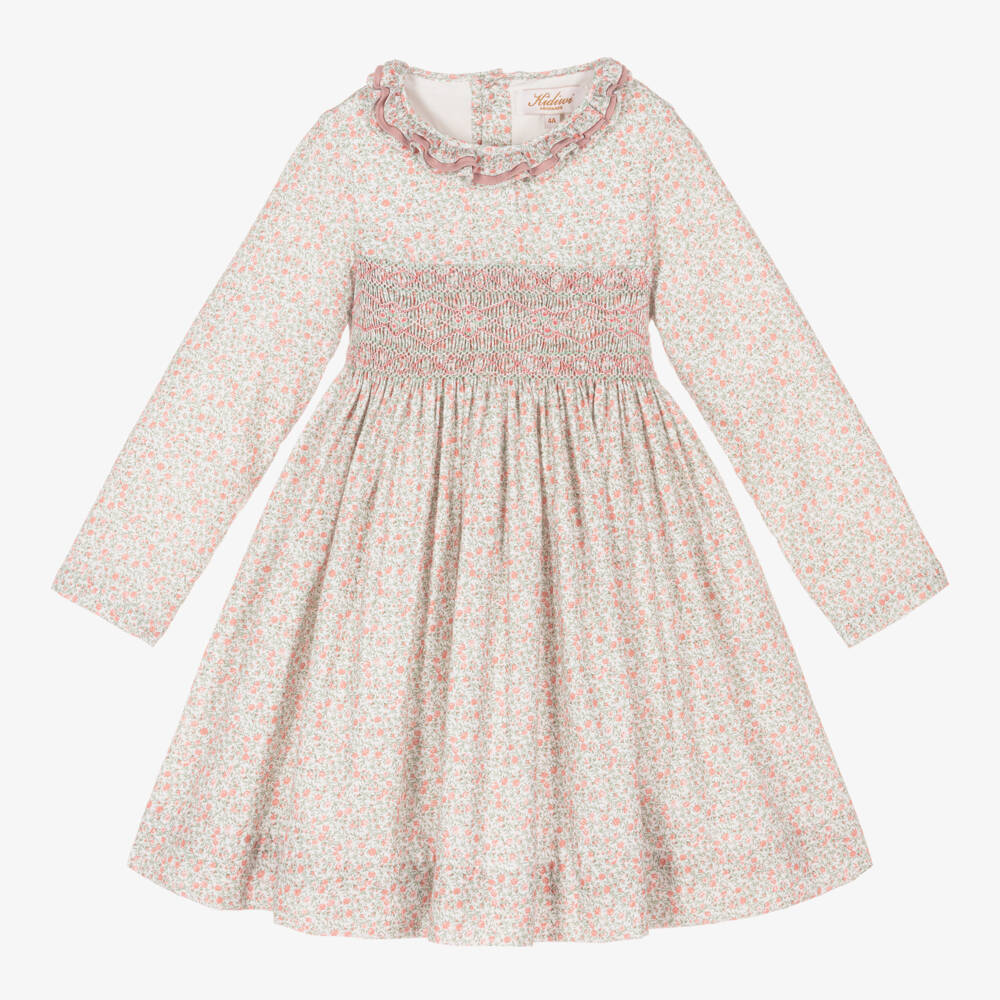 Kidiwi-Girls Floral Pink Cotton Smocked Dress | Childrensalon Outlet