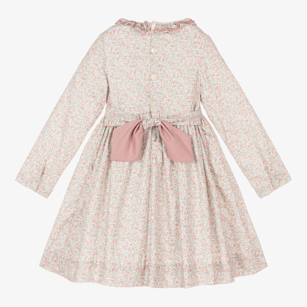 Kidiwi-Girls Floral Pink Cotton Smocked Dress | Childrensalon Outlet