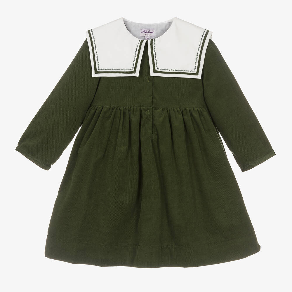 Kidiwi - Girls Green Cord Sailor Dress  | Childrensalon