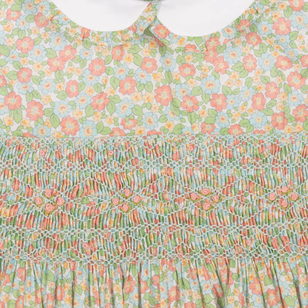 Kidiwi-Girls Green Floral Smocked Dress | Childrensalon Outlet