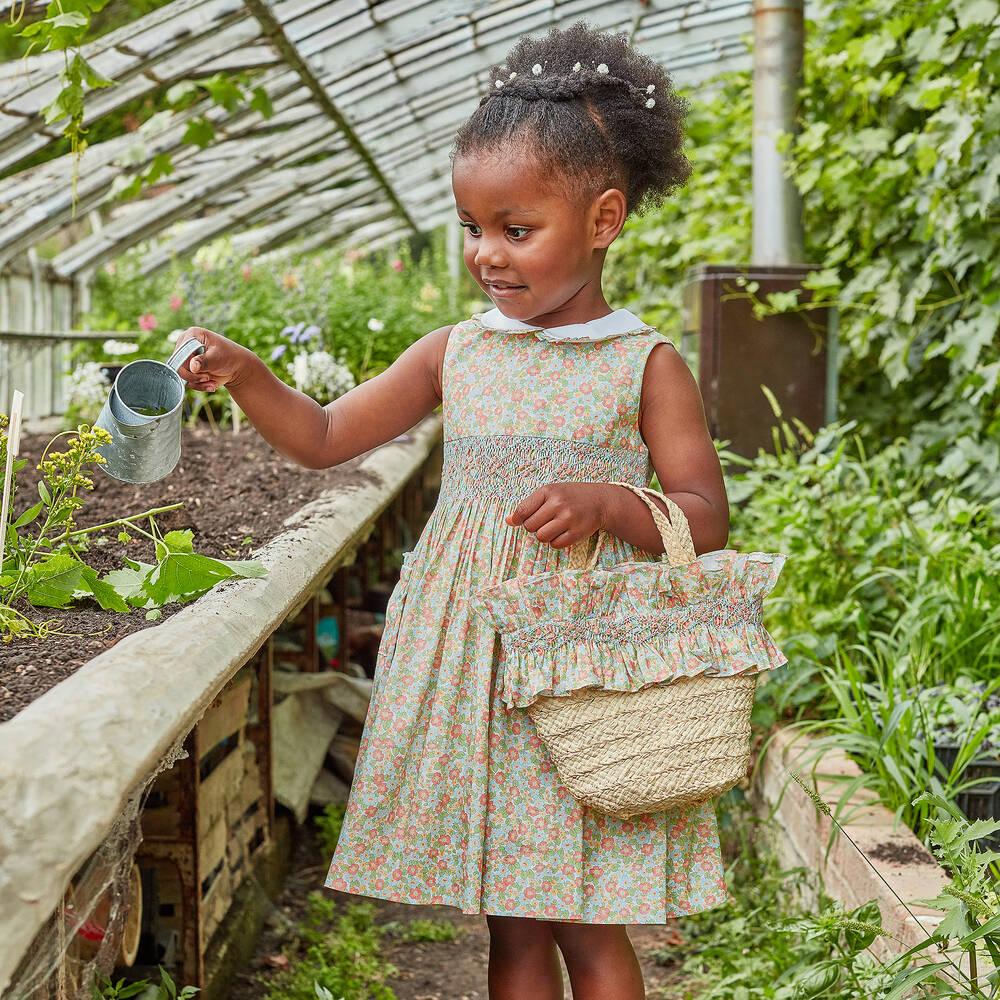 Kidiwi-Girls Green Floral Smocked Dress | Childrensalon Outlet