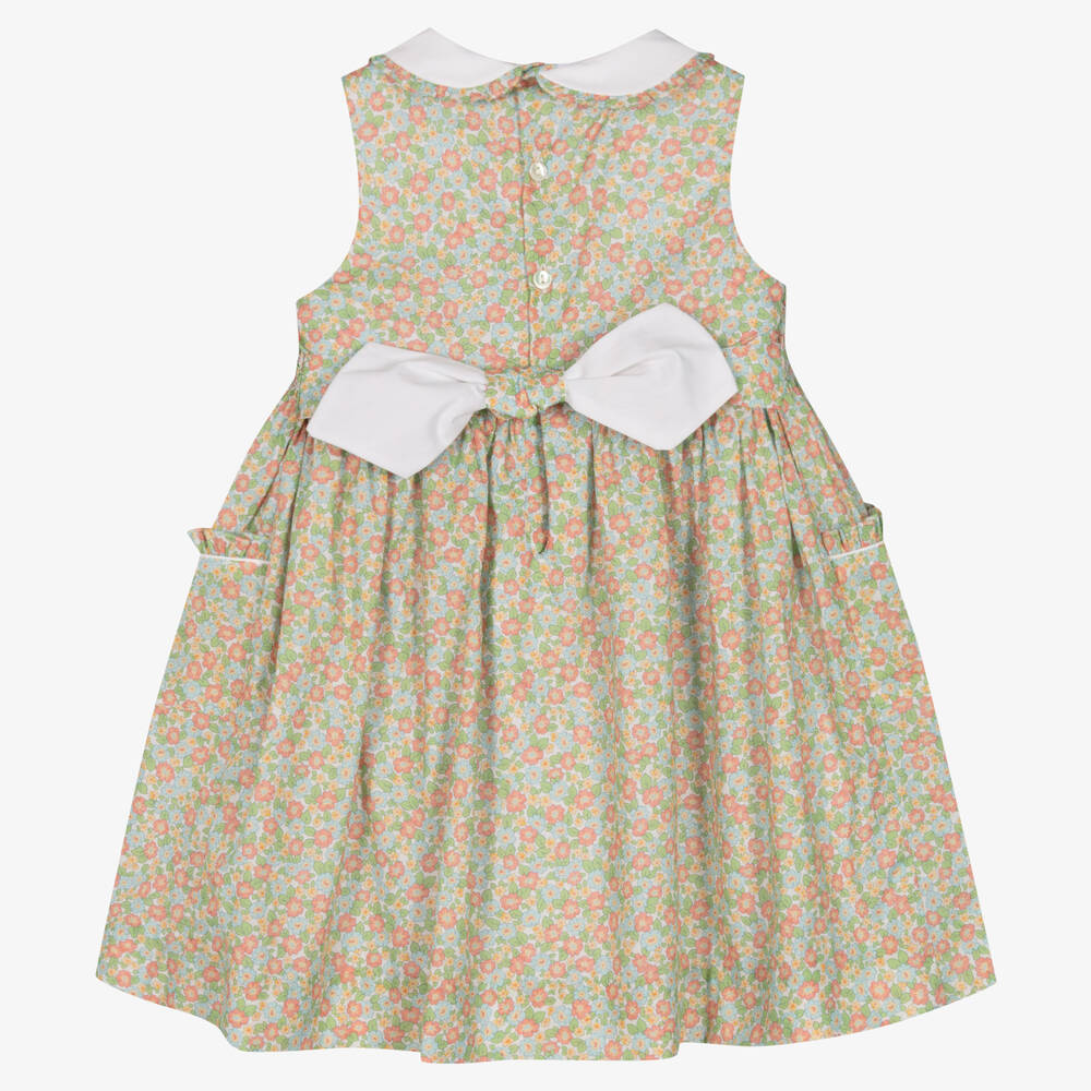 Kidiwi-Girls Green Floral Smocked Dress | Childrensalon Outlet