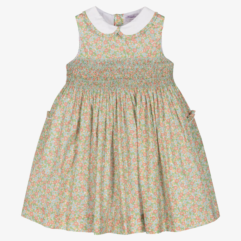 Kidiwi - Зеленое платье в цветочек со складками | Childrensalon