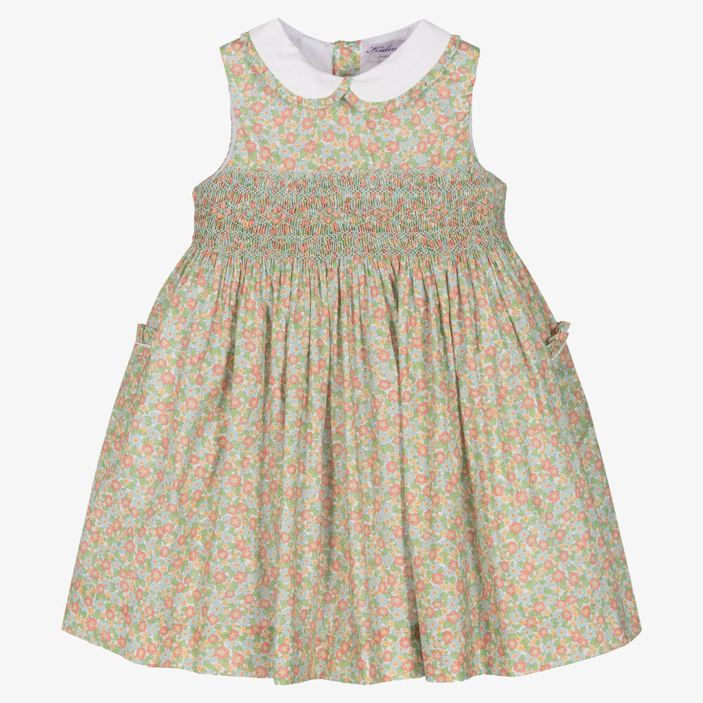 Kidiwi - Girls Green Floral Smocked Dress | Childrensalon