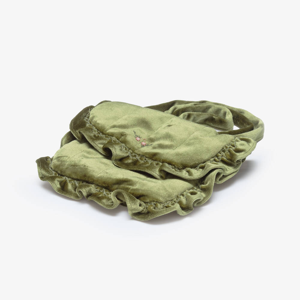 Kidiwi-Girls Green Hand-Embroidered Velvet Shoulder Bag (19cm) | Childrensalon Outlet