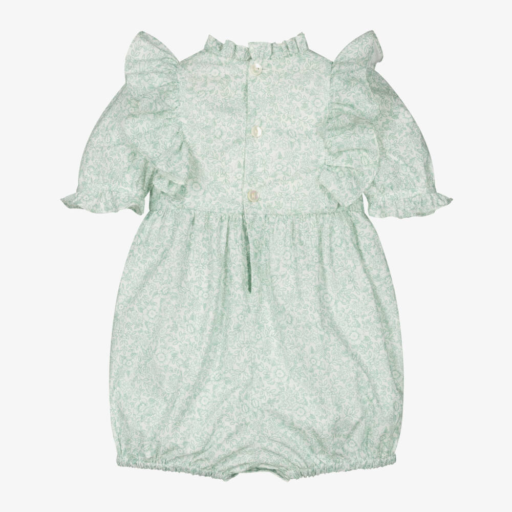 Kidiwi-Girls Green Smocked Cotton Romper | Childrensalon Outlet