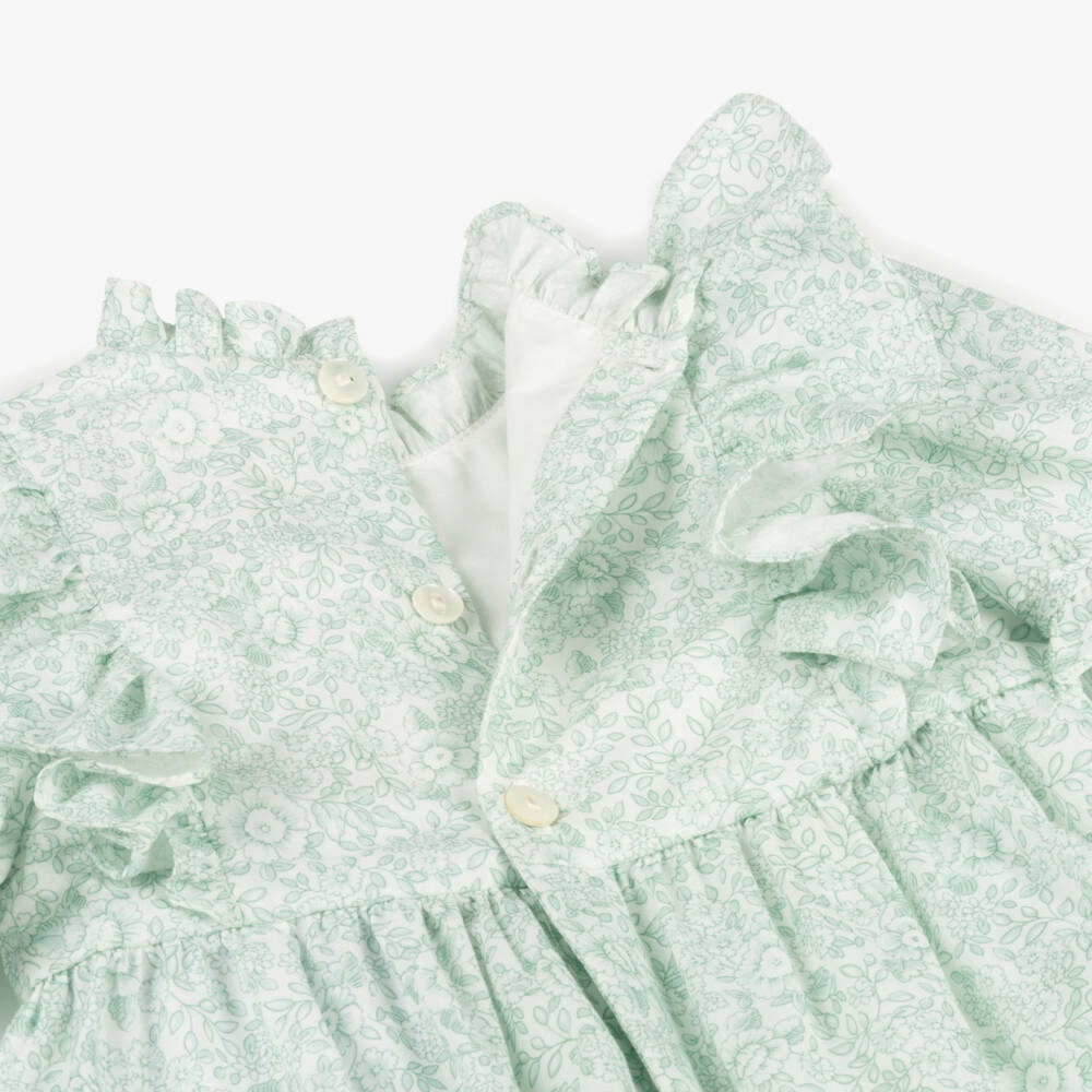 Kidiwi-Girls Green Smocked Cotton Romper | Childrensalon Outlet