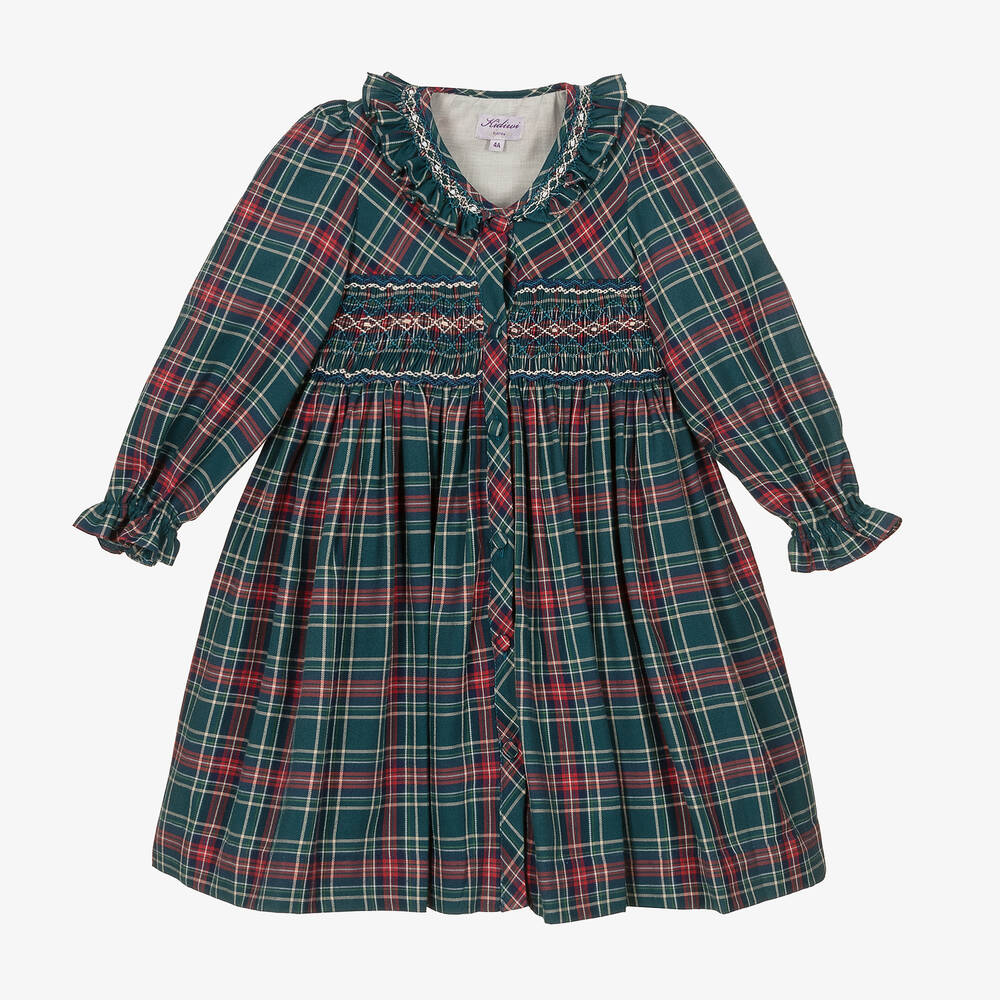 Kidiwi Girls Green Smocked Tartan Dress Childrensalon Outlet