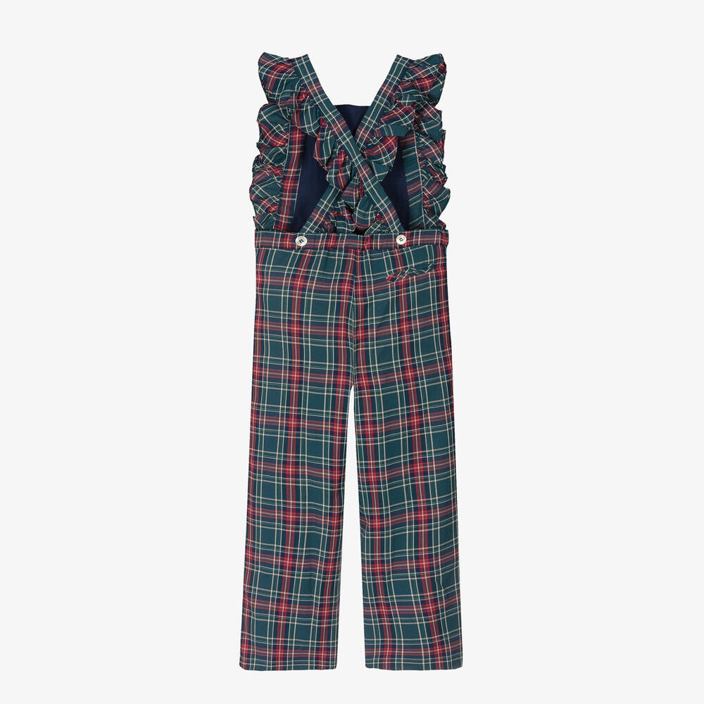 Kidiwi-Girls Green Tartan Dungarees | Childrensalon Outlet
