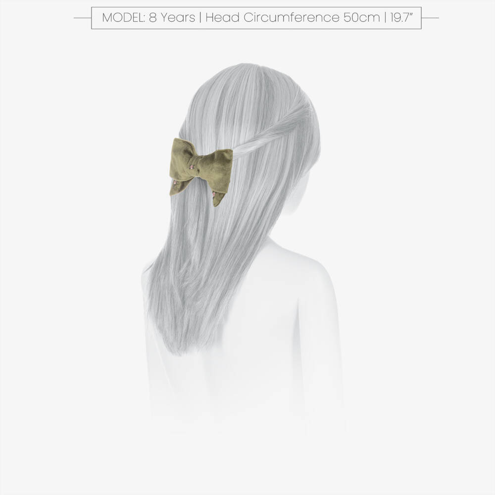 Kidiwi-Girls Green Velvet Hand-Embroidered Hair Clip (15cm) | Childrensalon Outlet