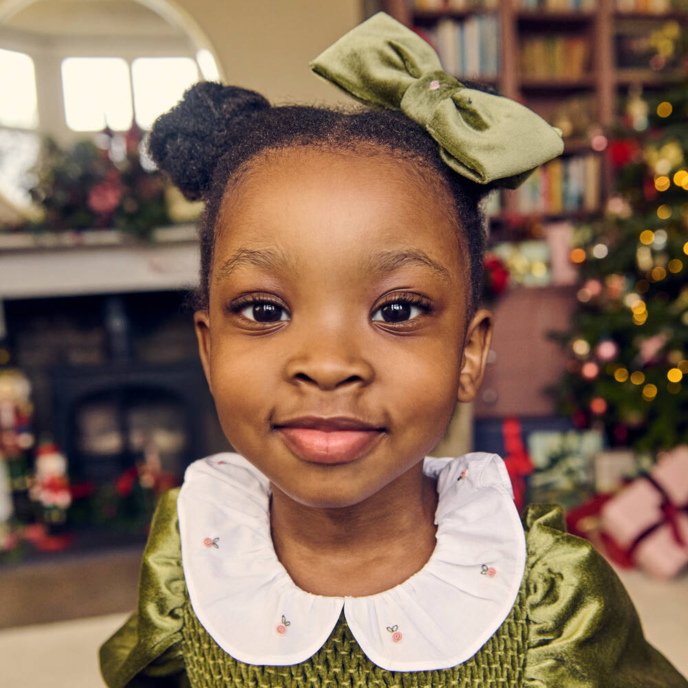 Kidiwi-Girls Green Velvet Hand-Embroidered Hair Clip (15cm) | Childrensalon Outlet