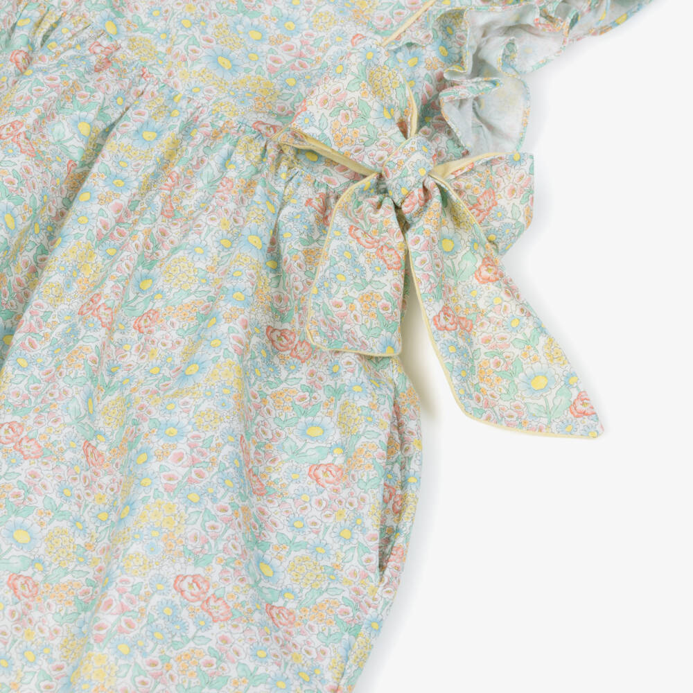 Kidiwi-Girls Green & Yellow Floral Print Dress with Side Bows | Childrensalon Outlet