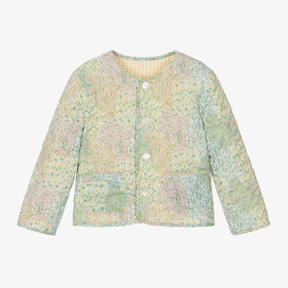 Kidiwi-Girls Green & Yellow Reversible Jacket | Childrensalon Outlet