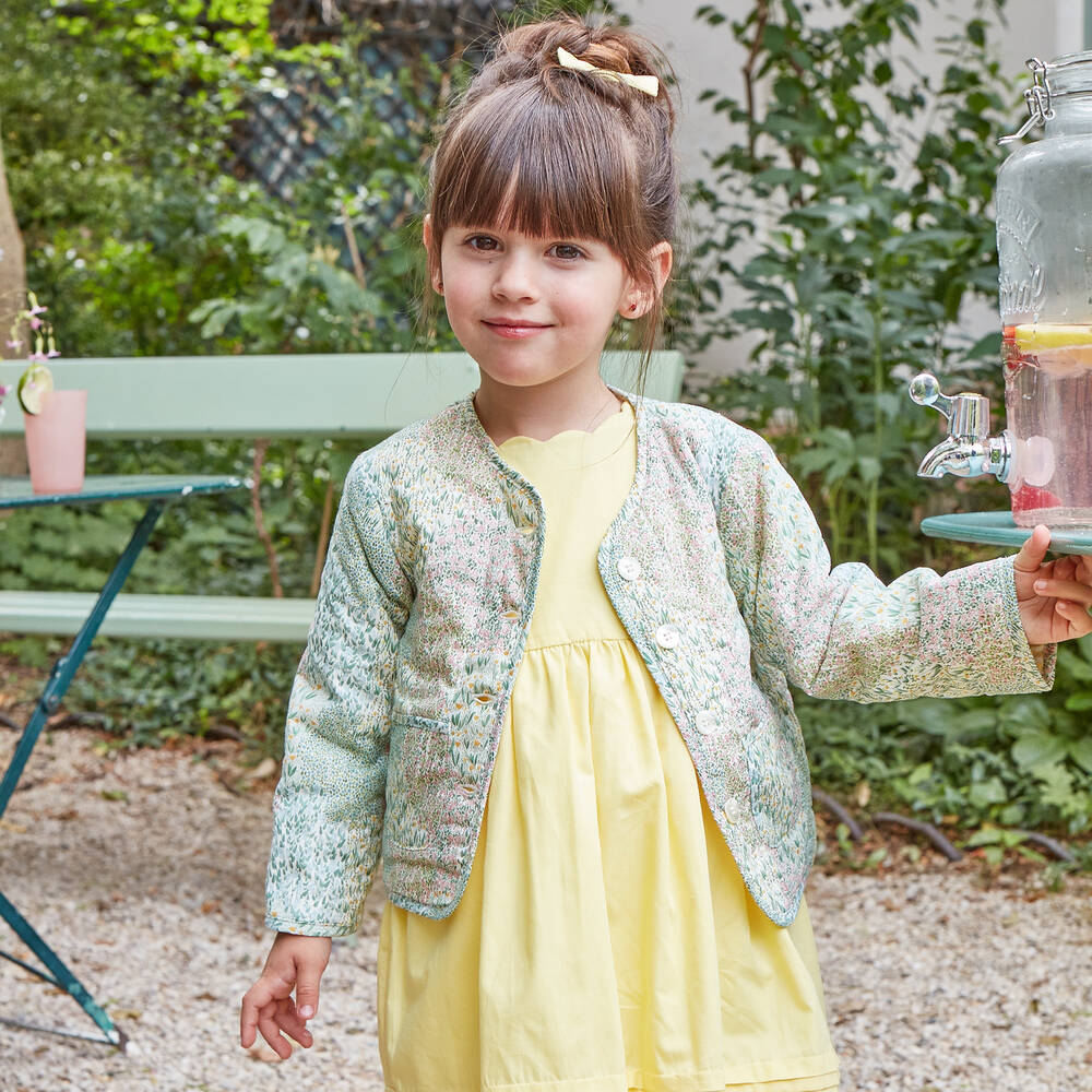Kidiwi Girls Green Yellow Reversible Jacket