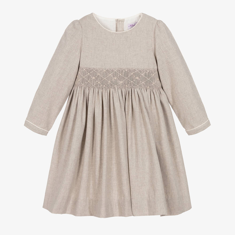 Kidiwi - Girls Grey Cotton Smocked Dress | Childrensalon