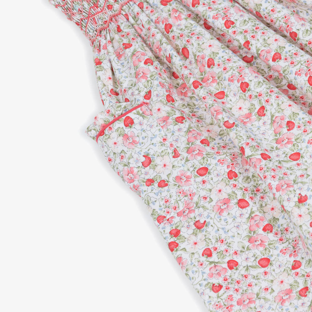 Kidiwi-Girls Hand-Smocked Red Strawberry & Floral Poplin Dress | Childrensalon Outlet