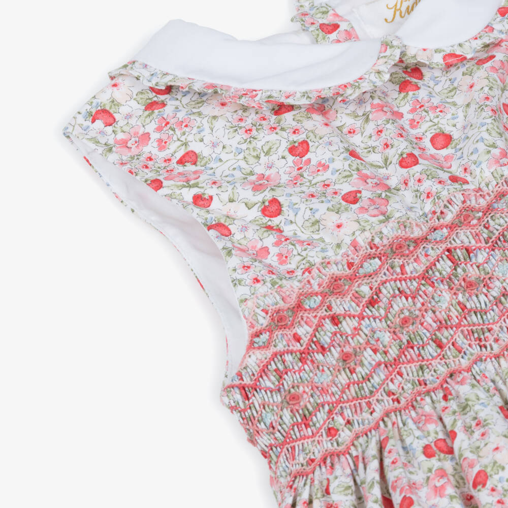 Kidiwi-Girls Hand-Smocked Red Strawberry & Floral Poplin Dress | Childrensalon Outlet