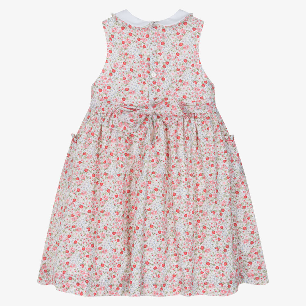 Kidiwi-Girls Hand-Smocked Red Strawberry & Floral Poplin Dress | Childrensalon Outlet