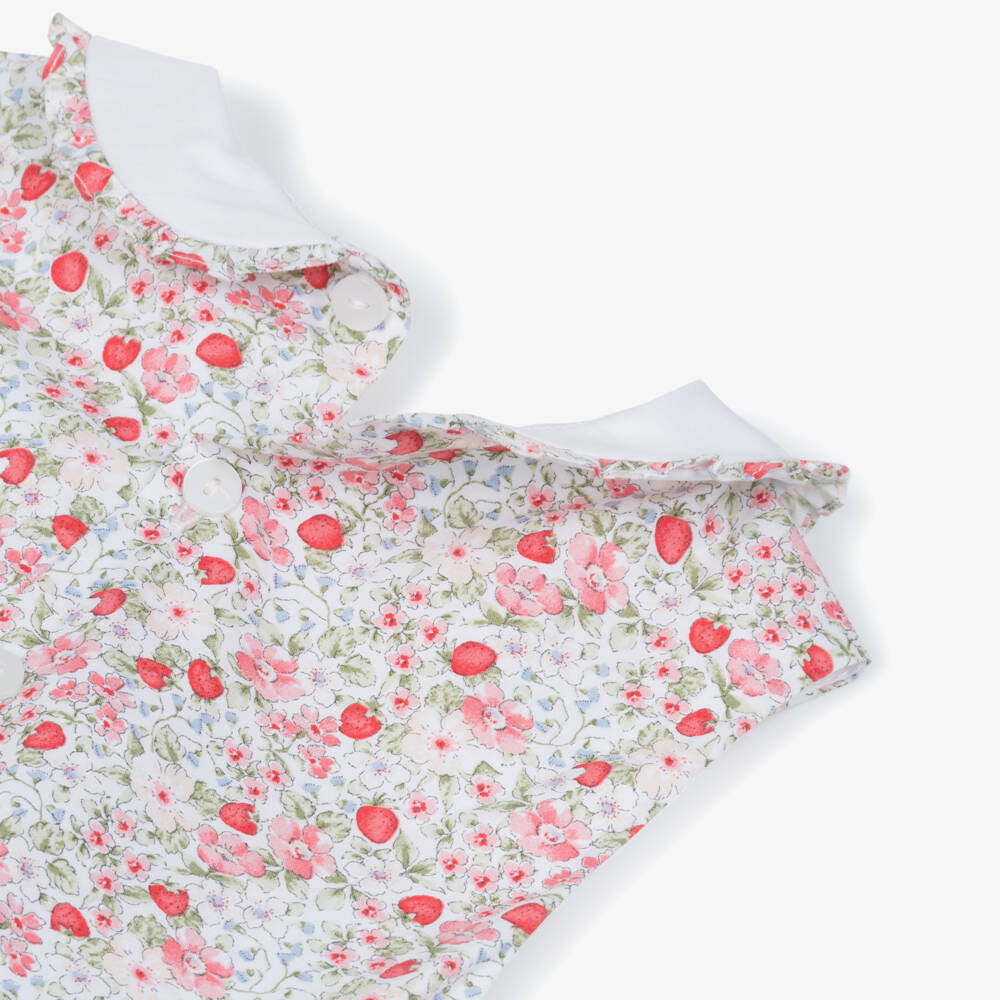 Kidiwi-Girls Hand-Smocked Red Strawberry & Floral Poplin Dress | Childrensalon Outlet