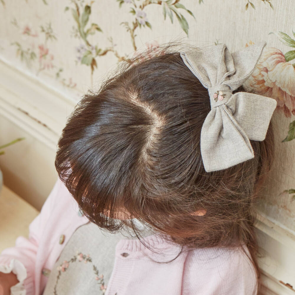 Kidiwi-Girls Handmade Beige Hair Bow | Childrensalon Outlet