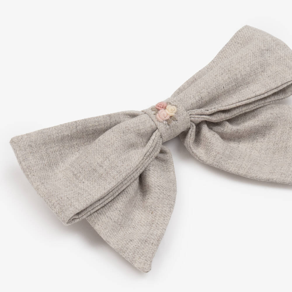 Kidiwi-Girls Handmade Beige Hair Bow | Childrensalon Outlet