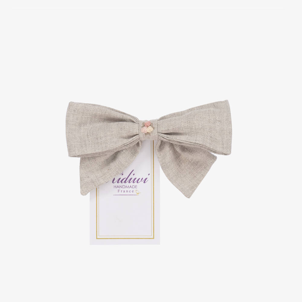Kidiwi-Girls Handmade Beige Hair Bow | Childrensalon Outlet