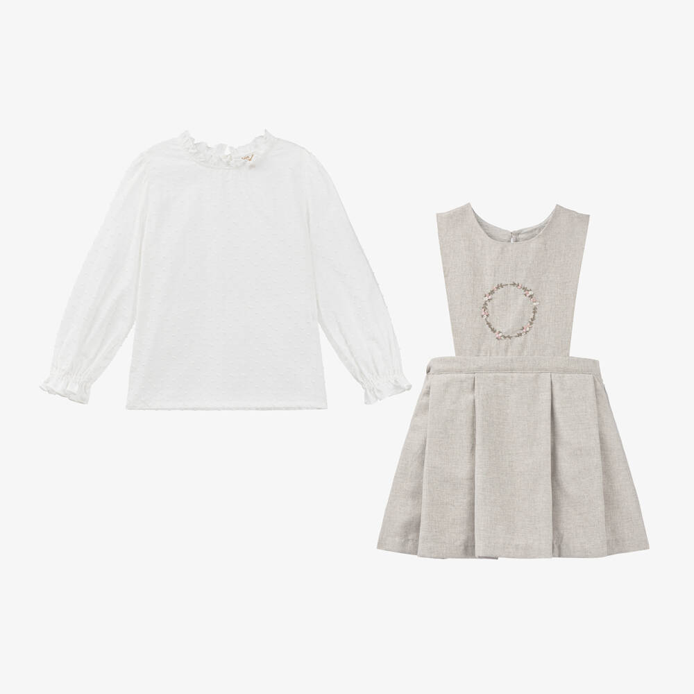 Kidiwi-Girls Ivory and Beige Dress Ensemble | Childrensalon Outlet