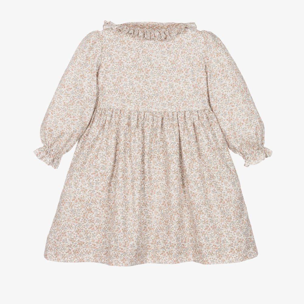 Kidiwi-Girls Ivory Cotton Smocked Floral Dress | Childrensalon Outlet