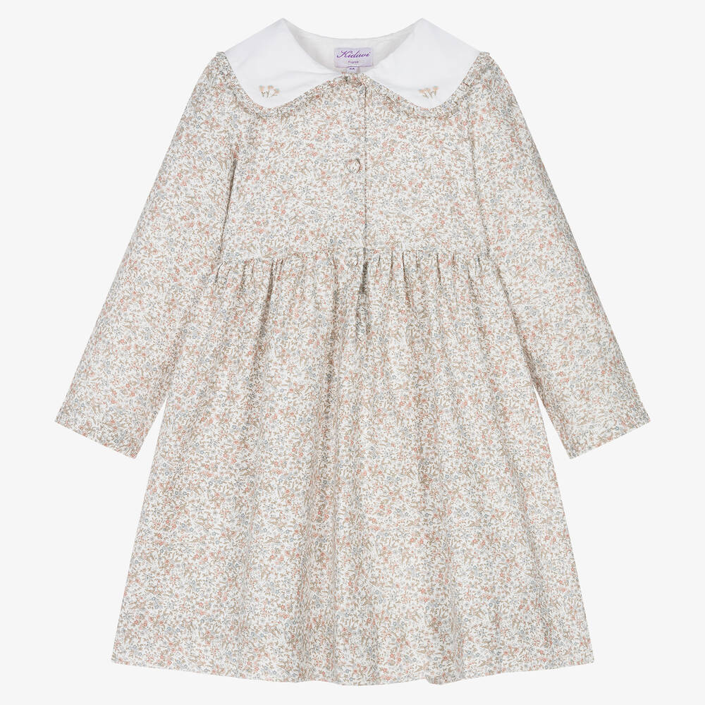 Kidiwi - Robe fleurie ivoire en coton Fille | Childrensalon