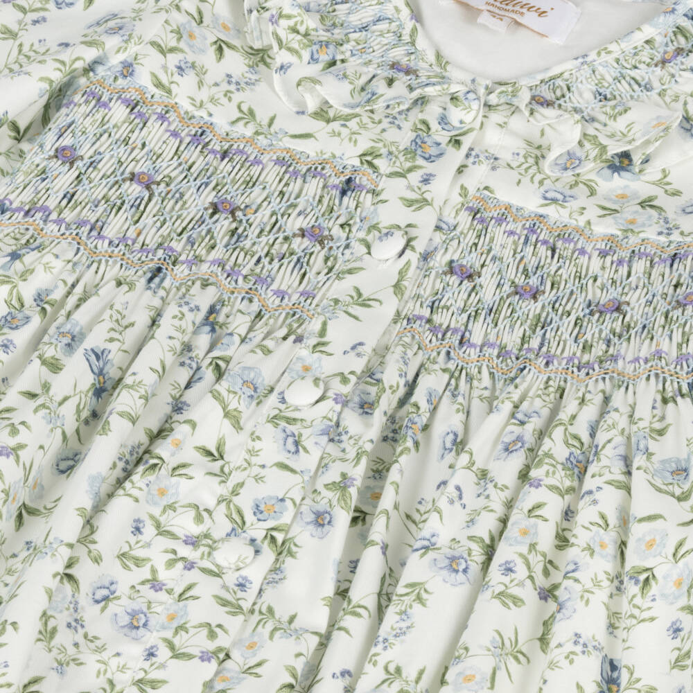 Kidiwi-Girls Ivory Floral Smocked Dress | Childrensalon Outlet