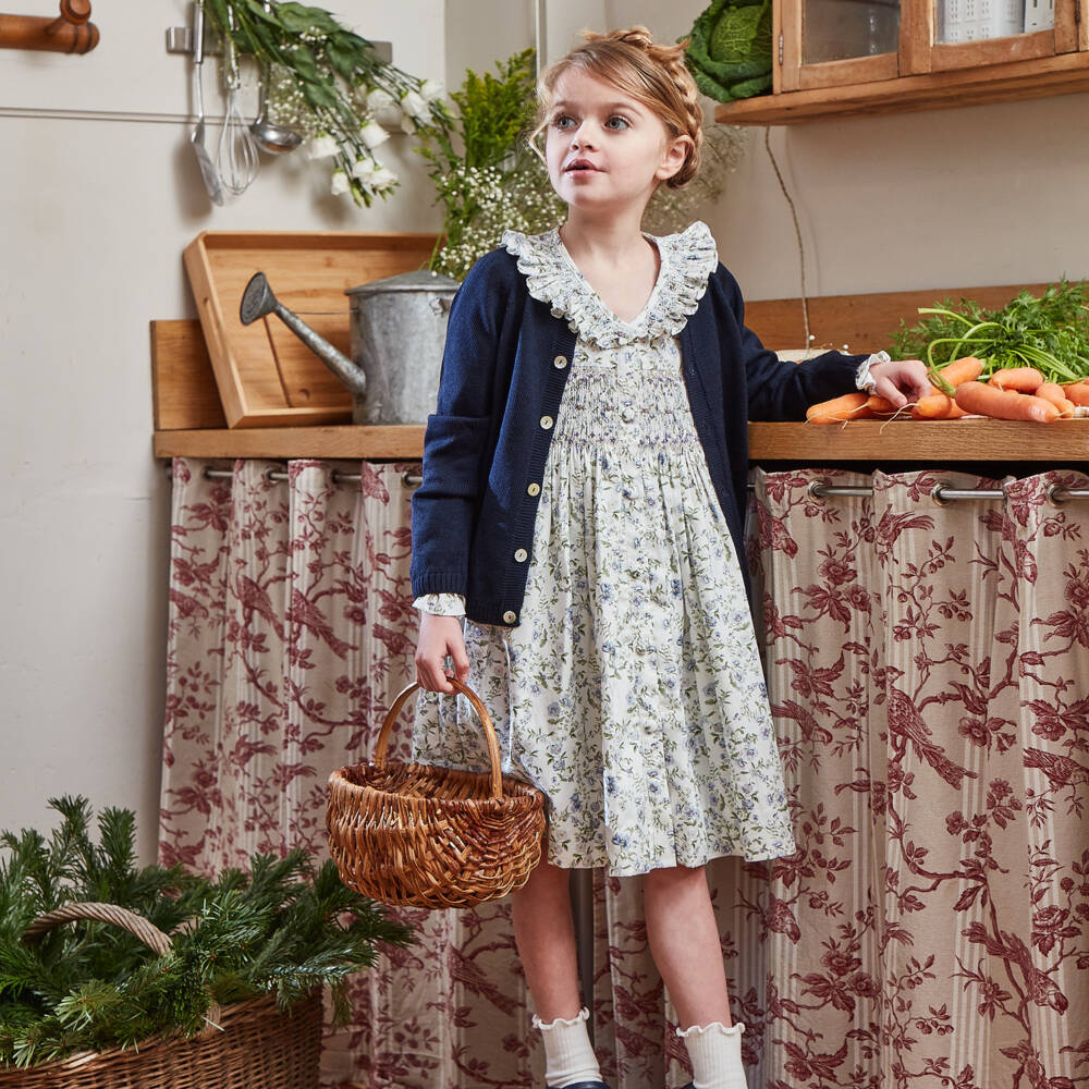 Kidiwi-Girls Ivory Floral Smocked Dress | Childrensalon Outlet