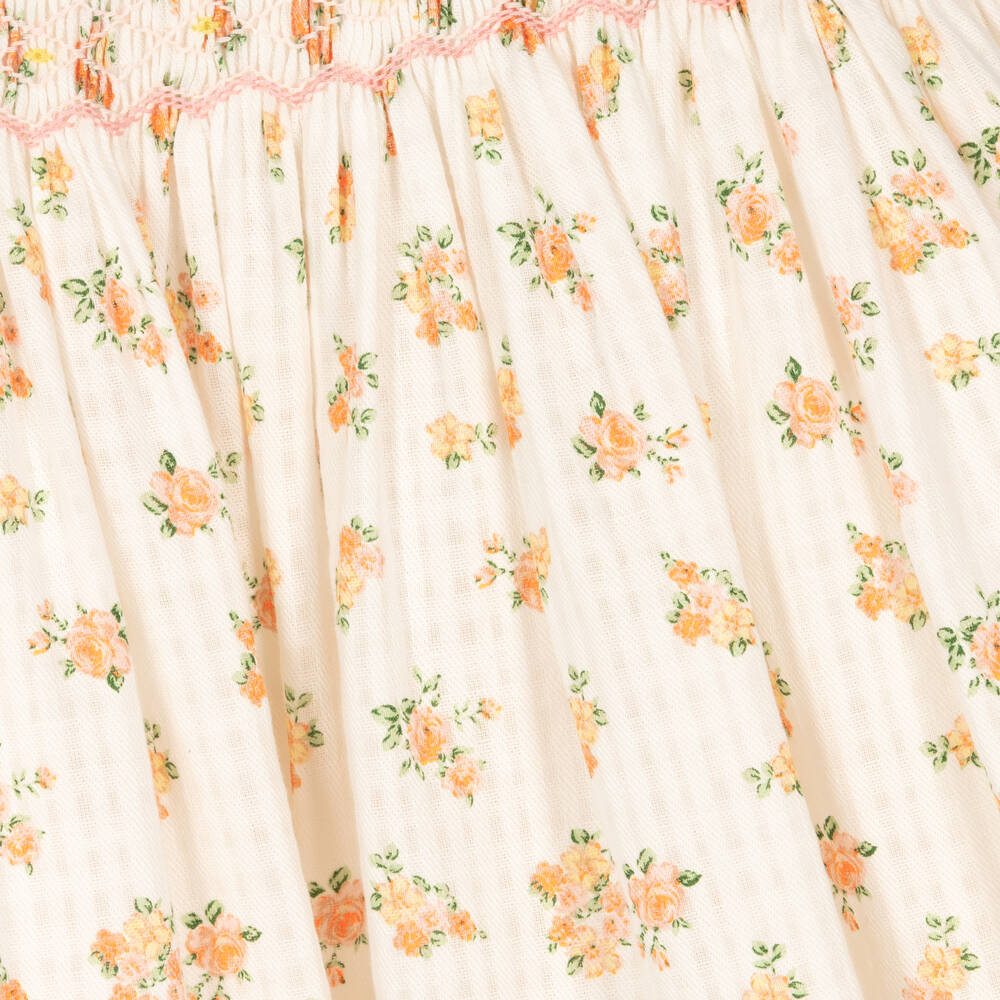 Kidiwi-Girls Ivory & Orange Floral Smocked Dress | Childrensalon Outlet