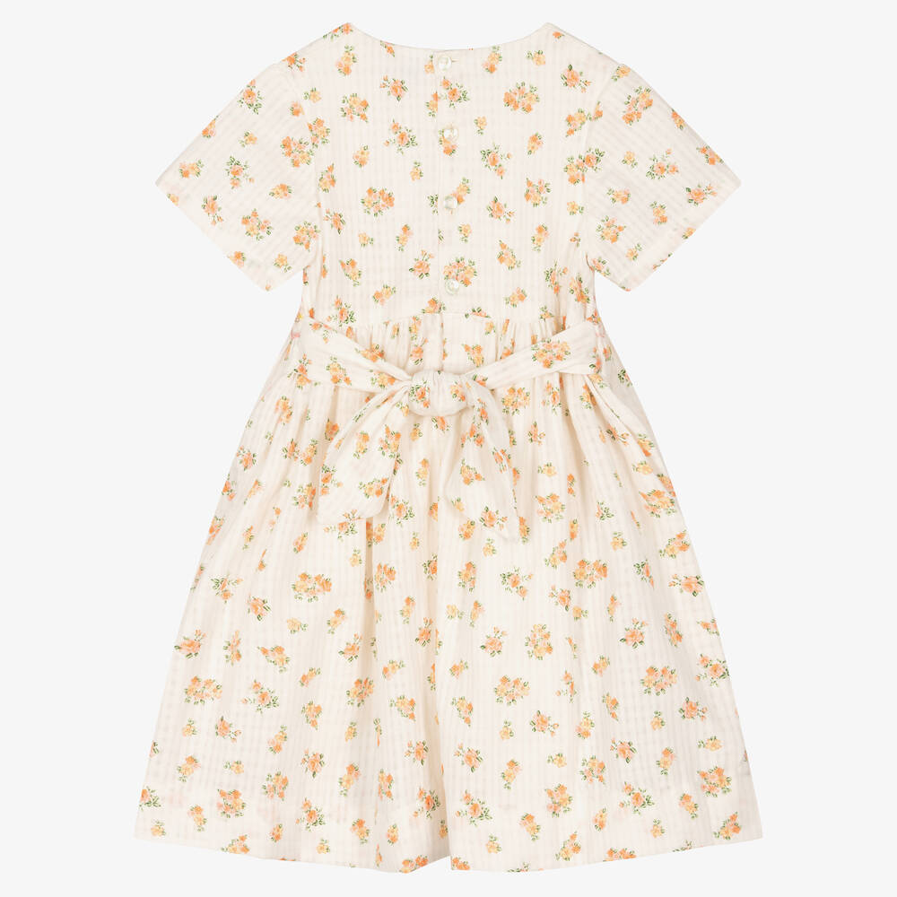 Kidiwi-Girls Ivory & Orange Floral Smocked Dress | Childrensalon Outlet
