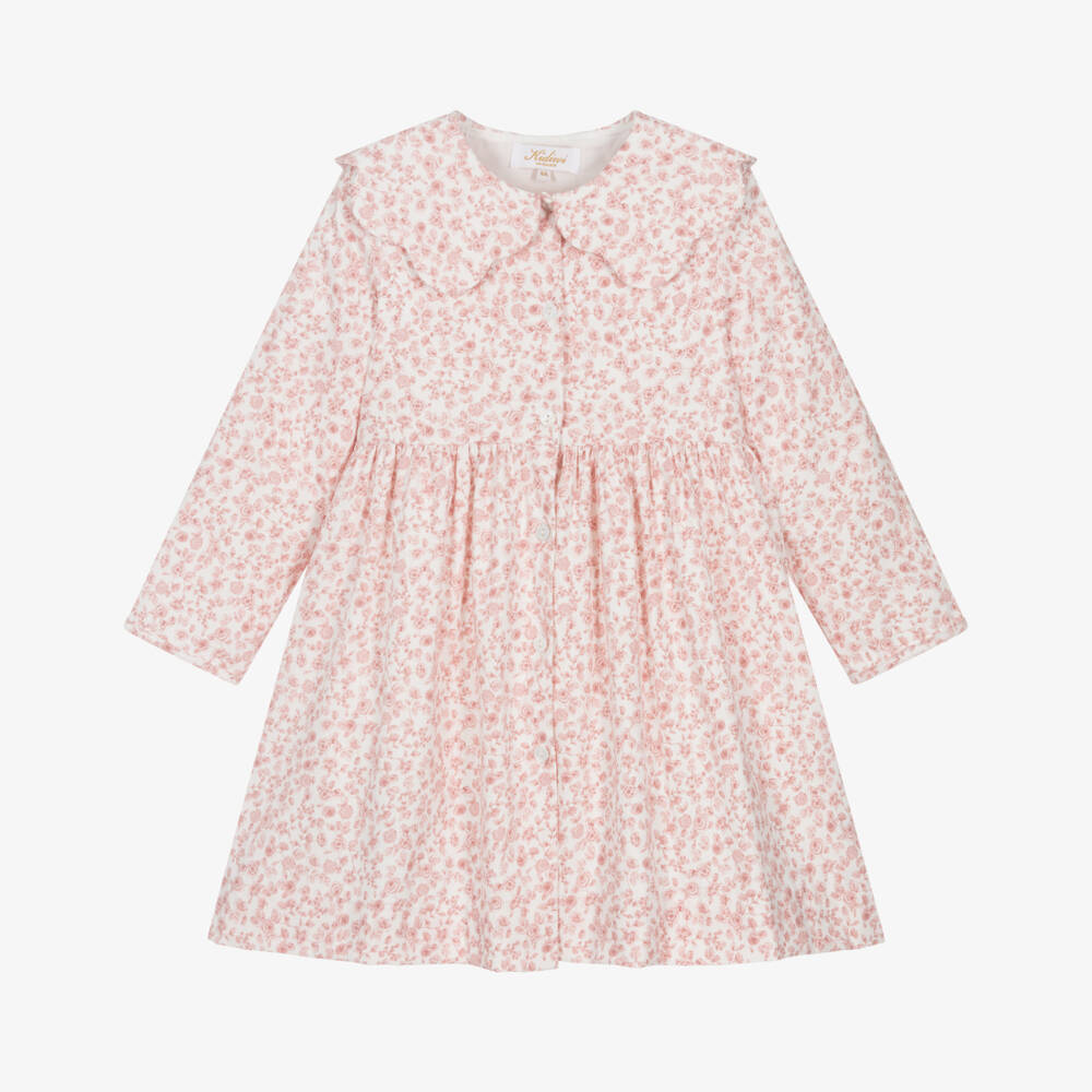 Kidiwi-Girls Ivory & Pink Floral Cotton Dress | Childrensalon Outlet