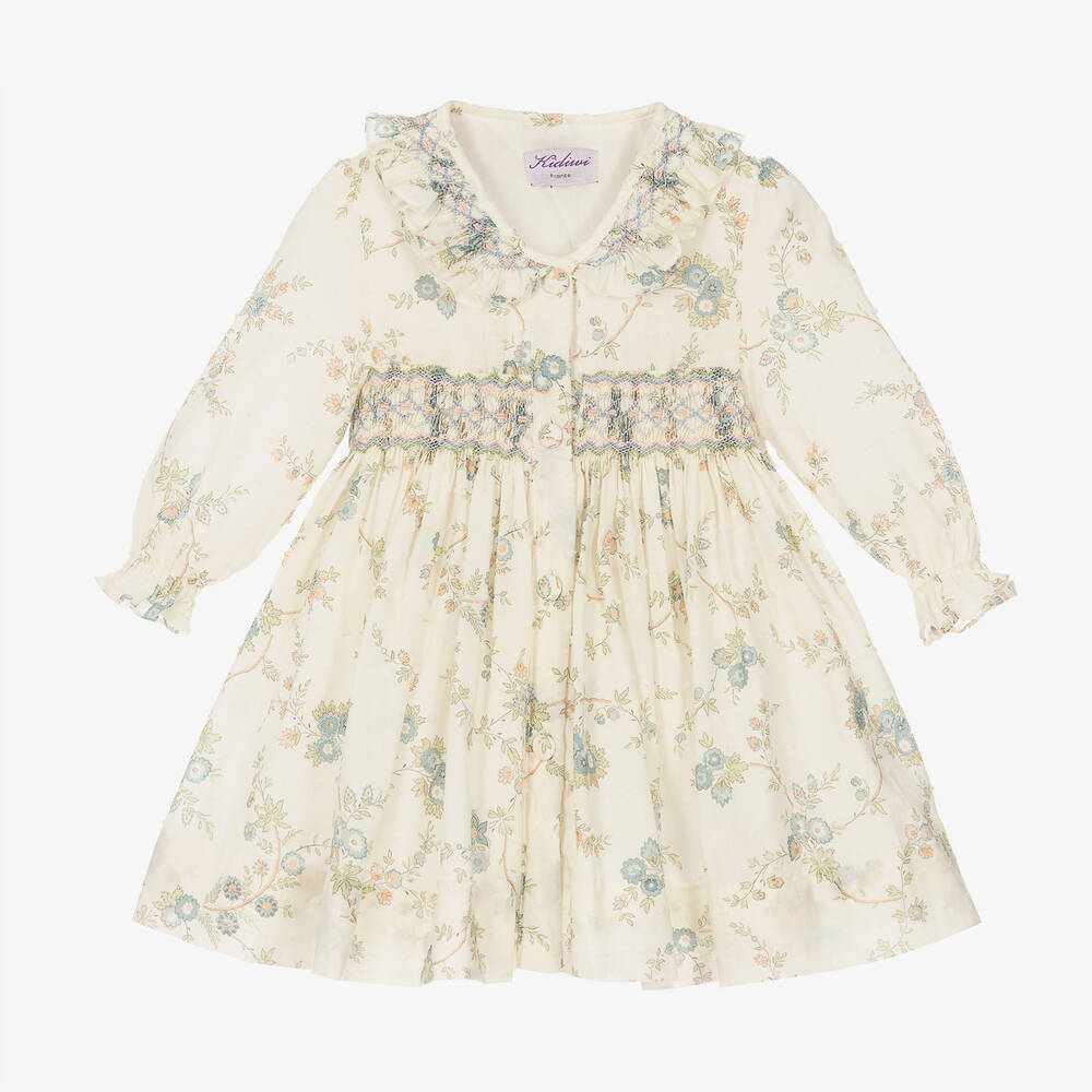 Kidiwi - Girls Ivory Smocked Dress  | Childrensalon