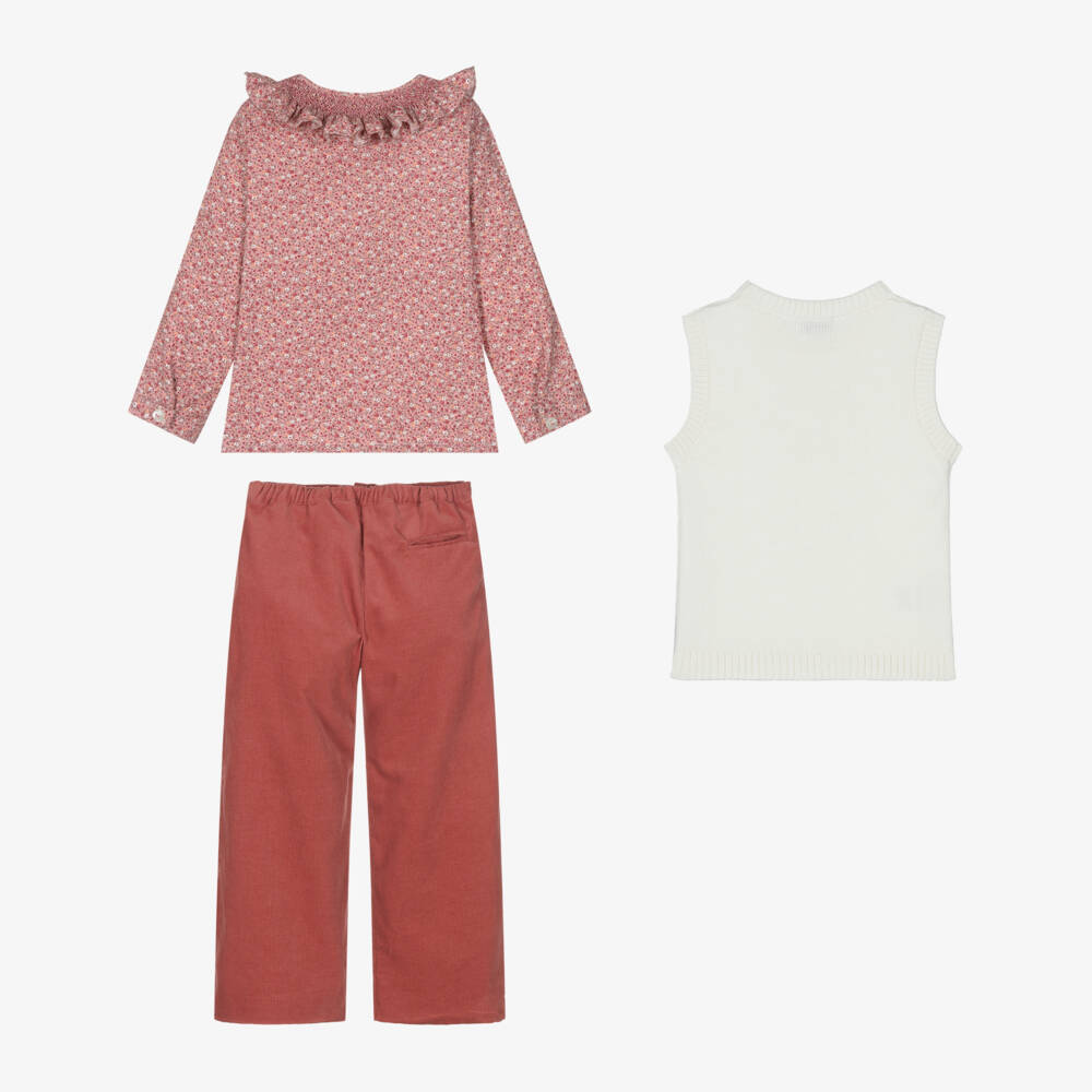 Kidiwi-Girls Ivory & Terracotta Trousers Ensemble | Childrensalon Outlet