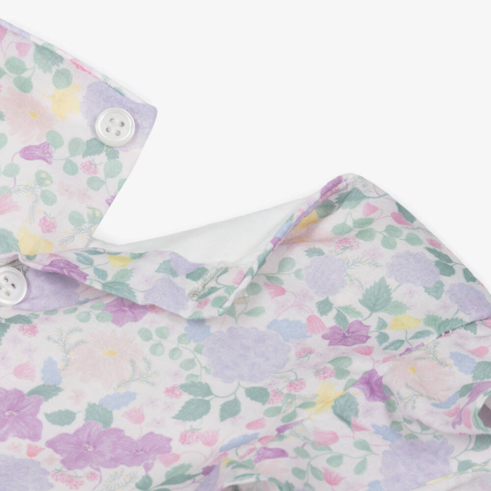 Kidiwi-Girls Lilac Cotton Floral Dress with Hand-Smocking | Childrensalon Outlet