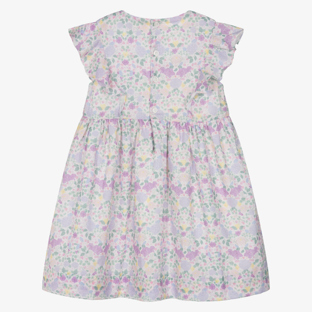 Kidiwi-Girls Lilac Cotton Floral Dress with Hand-Smocking | Childrensalon Outlet
