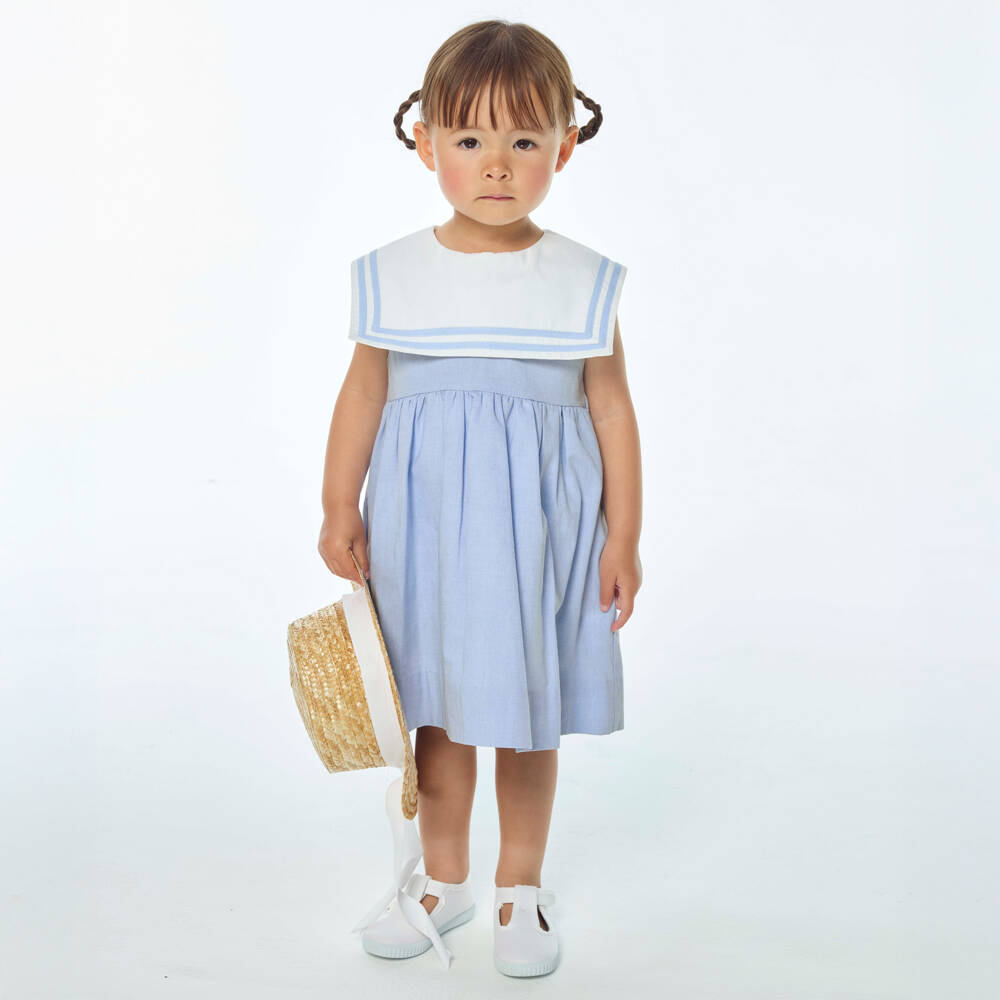 Kidiwi-Girls Nautical Blue Cotton Frock | Childrensalon Outlet