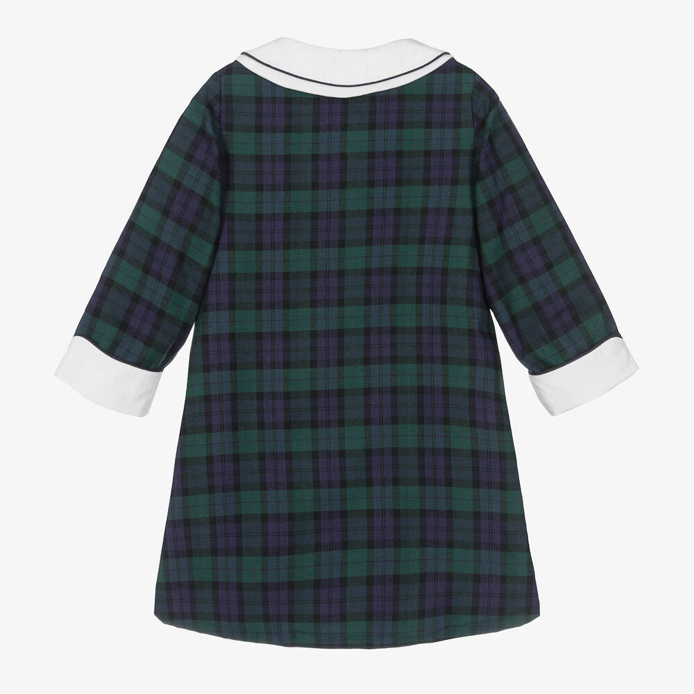 Kidiwi Girls Navy Blue Green Tartan Dress